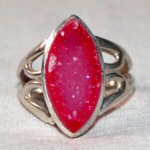 Sterling Silver Dyed Pink Druzy Quartz Ring